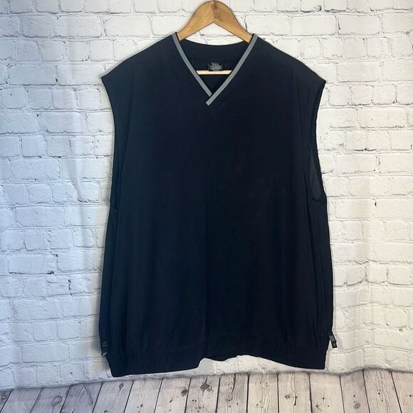 Vintage Nike Golf XL Sleeveless V Neck Pullover Windbreaker Vest Black Pockets - Picture 1 of 8